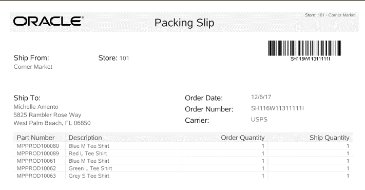 Packing Slip Example