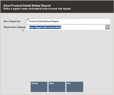 Product Details Status Report - Save Report Options