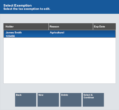 Customer Tax Select Exemption