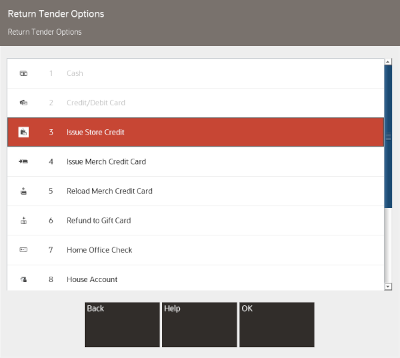 Return Tender List - Cash Option