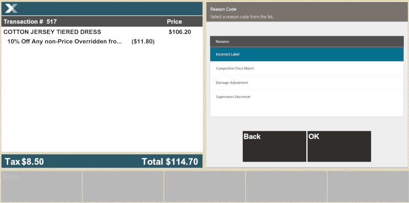 SCO Change Price Reason