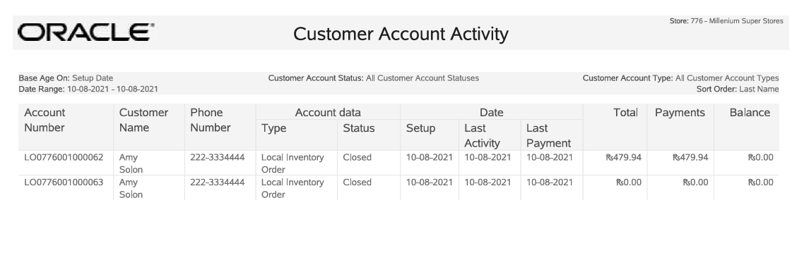 Customer Account Activity Summary