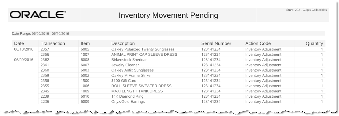 Inventory Movement Pending Report