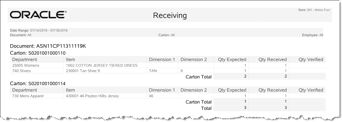 Receiving Report