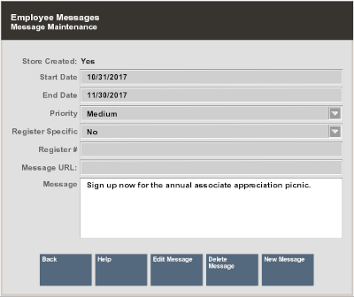 Employee Messages Maintenance Form - Deleting