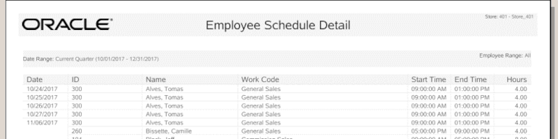 Employee Schedule Detail Report
