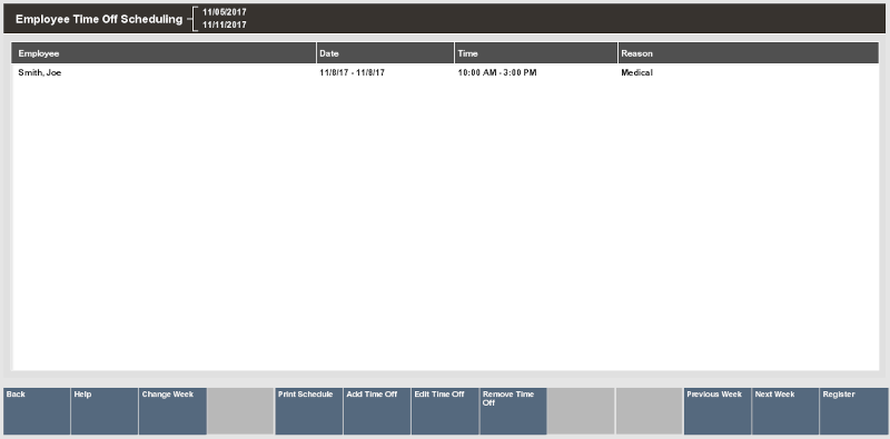Employee Time Off Scheduling Screen Example