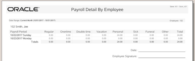 Payroll Detail By Employee Report