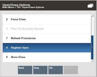 Open/Close Options - Register Open