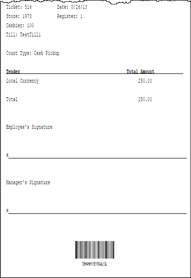 Cash Pickup Transaction Receipt