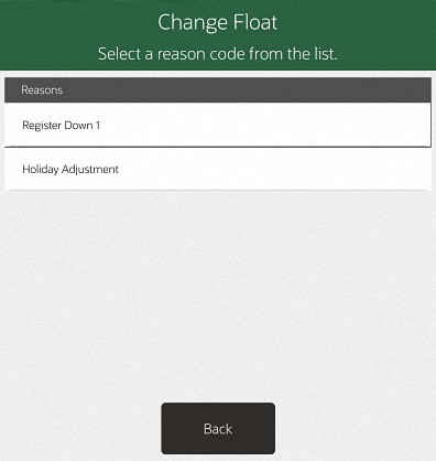 Change Float Reason List