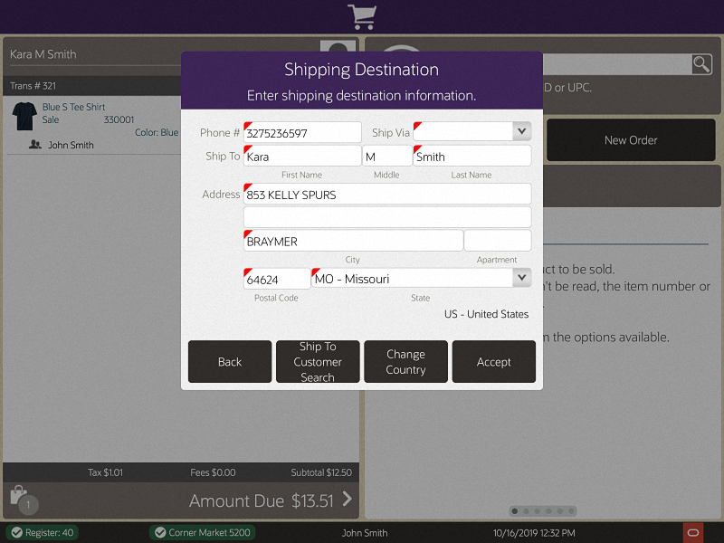 Shipping Destination - Auto-populated Customer Info