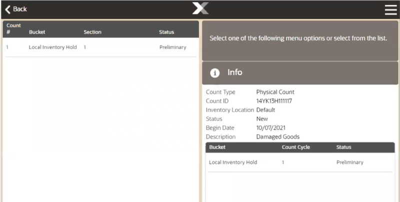 Physical Count Screen