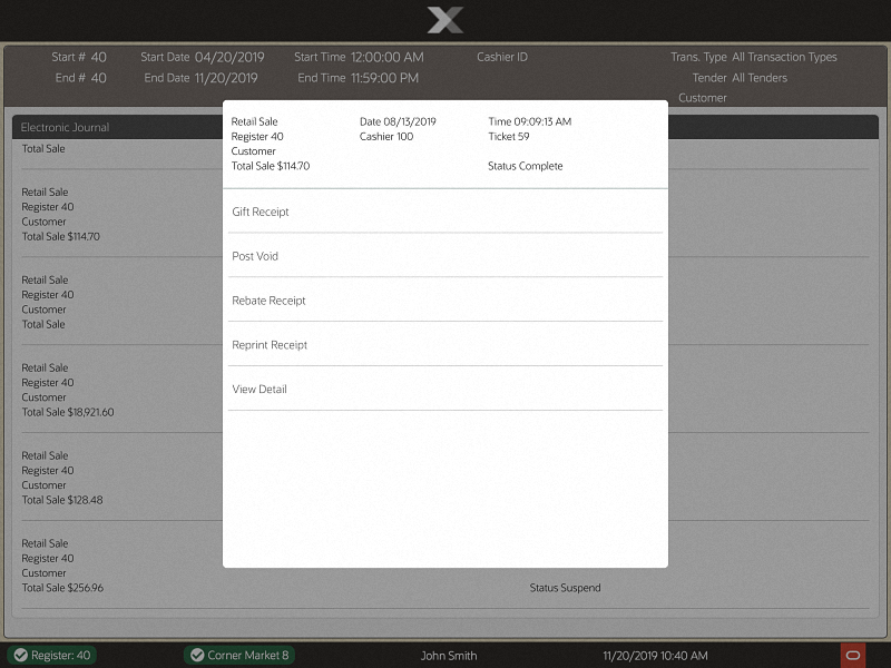 Electronic Journal Options Menu