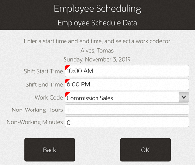 Employee Scheduling Data Form