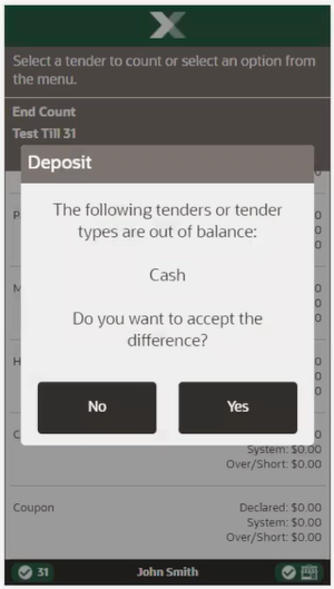 Mobile Handheld End Count Out of Balance