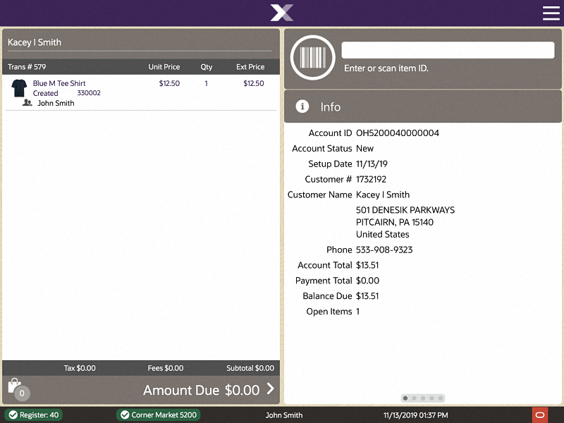 Hold Account Screen - Item Added