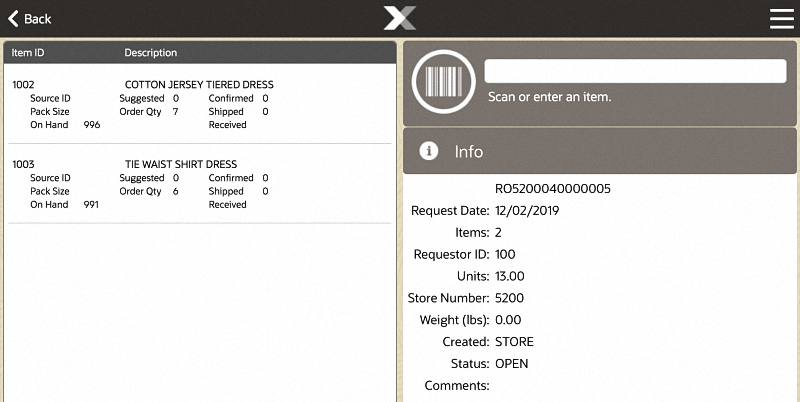 Item Entry Screen