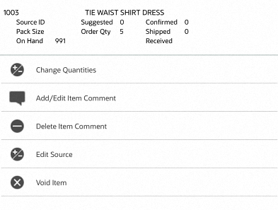 Inventory Replenishment Options Menu