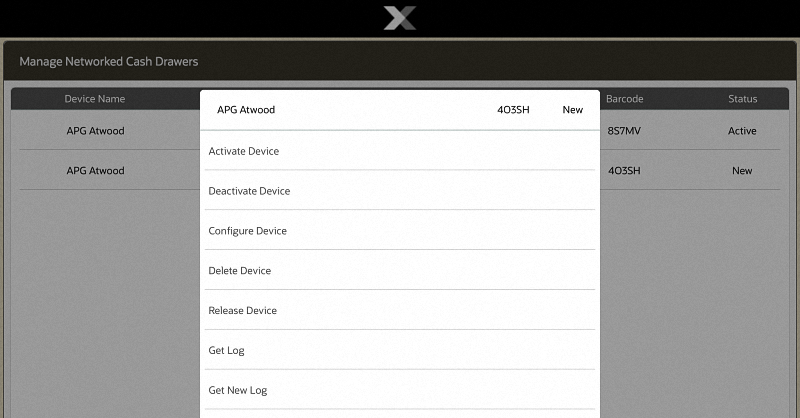 Manage Networked Cash Drawers - Options Menu