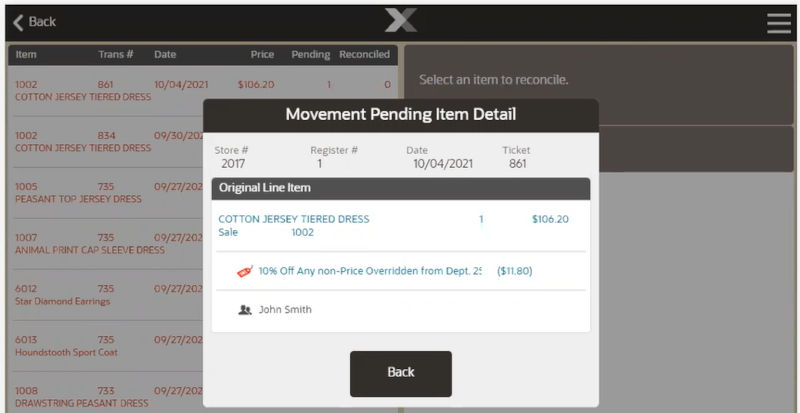 Details of an Item Pending Reconciliation