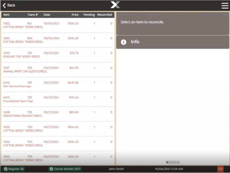 Movement Pending Reconciliation Screen