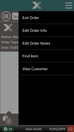 Edit Order Menu Options