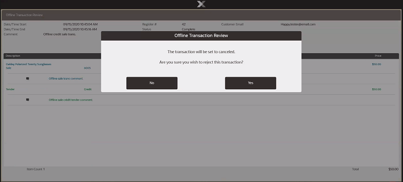 Reject Offline Transaction