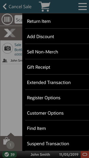 Sale Screen Context Menu