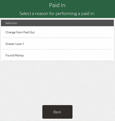 List of Paid In Reasons