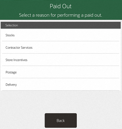 List of Paid Out Reasons