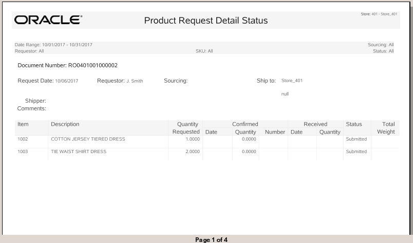 Replenishment Product Request Detail Report Replenishment Product Request Detail Report