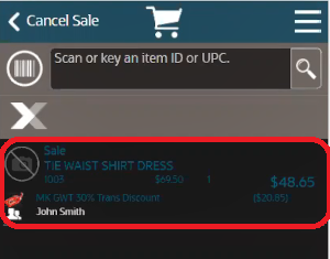 Handheld Sale Screen - Item Line