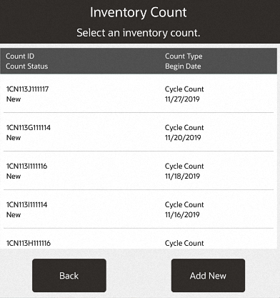 Inventory Count Document List