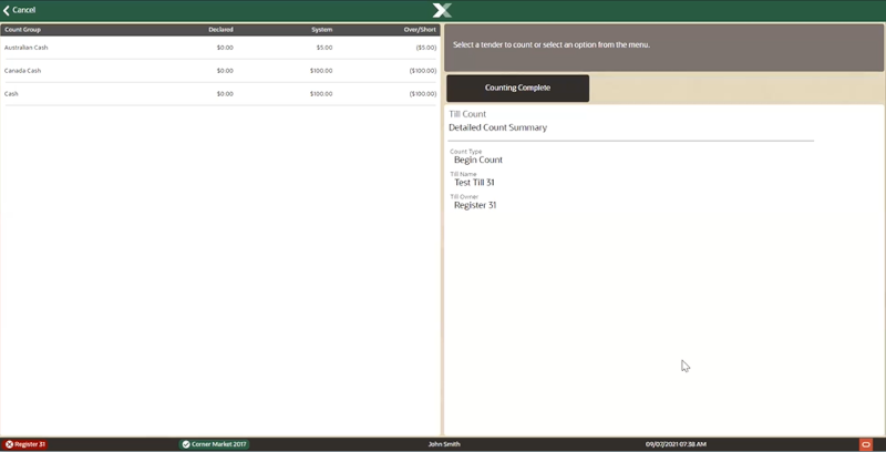 Select Tender to Count Prompt