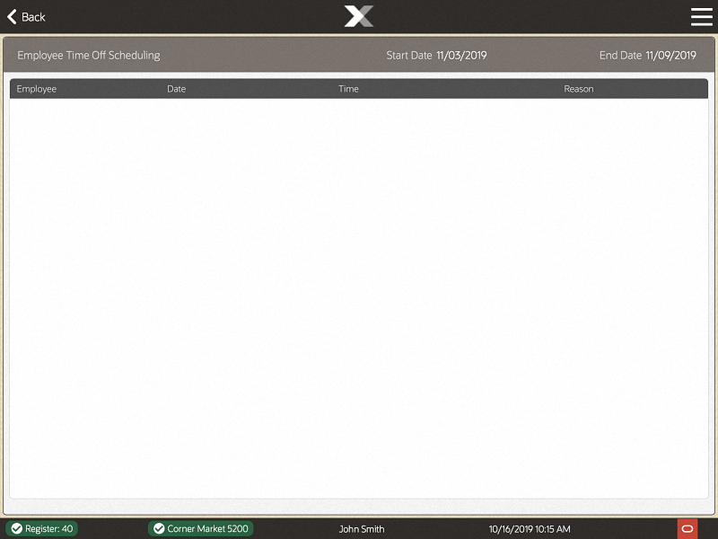 Employee Time Off Scheduling Screen