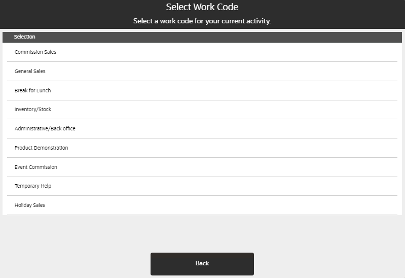 Select Work Code