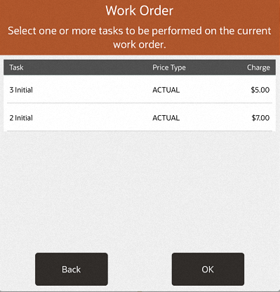 Work Order Tasks List