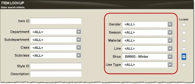 Item Lookup - Advanced Options