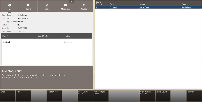 Cycle Count Screen