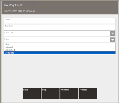 Inventory Count Search Form