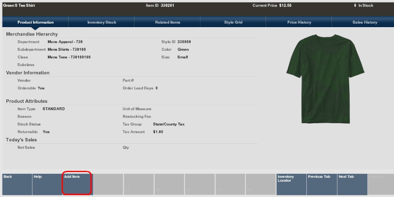 Item Information Screen