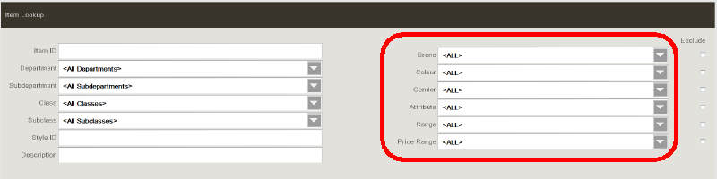 Item Lookup Advanced Search Criteria