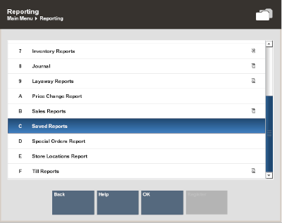 Reporting Menu Saved Reports Option Selected