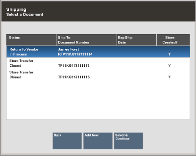 Shipping Document Search Results List