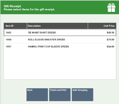 Items for Gift Receipts