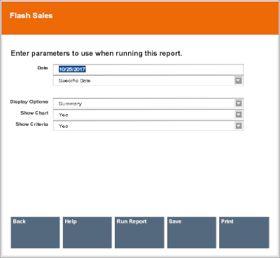 Criteria Entry Form for Flash Sales Summary Report