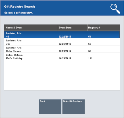 Gift Registry Search Results