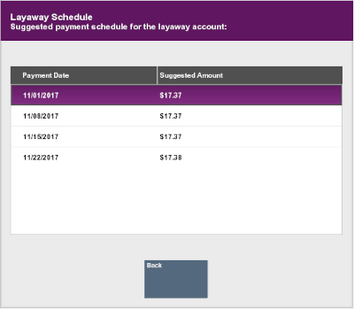 Layaway Payment Schedule