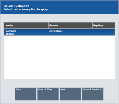 List of Tax Exemptions On File for Customer